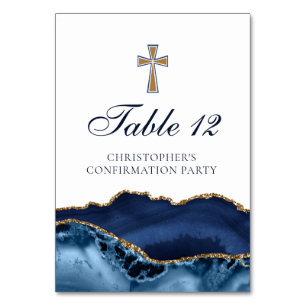 Numéro De Table Croix de confirmation élégante bleu marine agate d