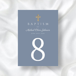 Numéro De Table Croix religieuse Dusty Blue Boy Baptême