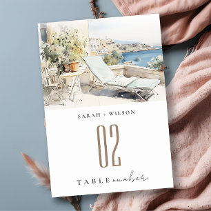 Numéro De Table Curfu Grèce Mariage de paysage aquarelle