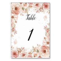 Customisable Floral Wedding Pink Roses Table Numbe