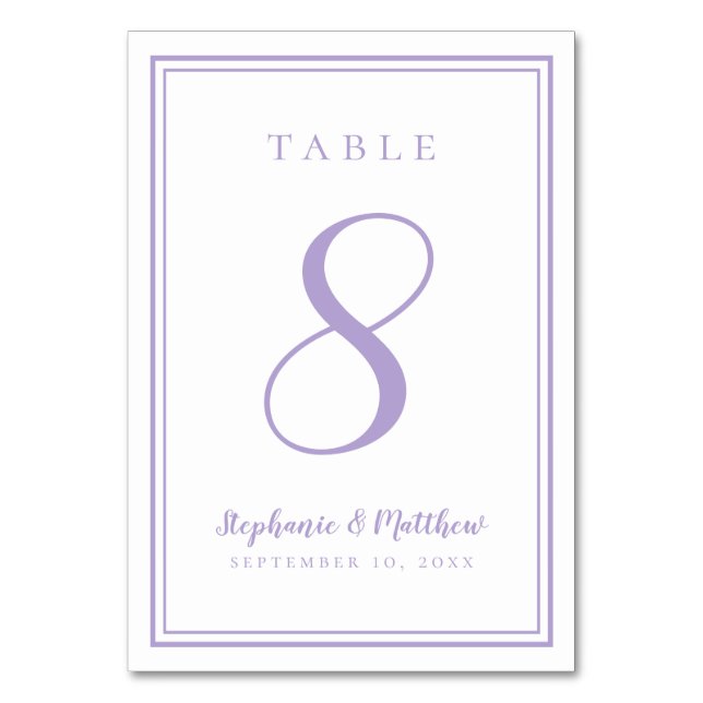 Numéro De Table Customized Lavender Wedding Table Number Card (Par défaut)