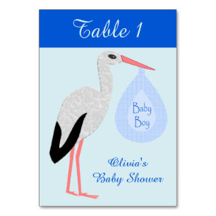 Numéro De Table Cute Blue Baby Boy Stork Baby shower personnalisé
