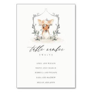 Numéro De Table Cute Dusky Deer Floral Crest Mariage Siège