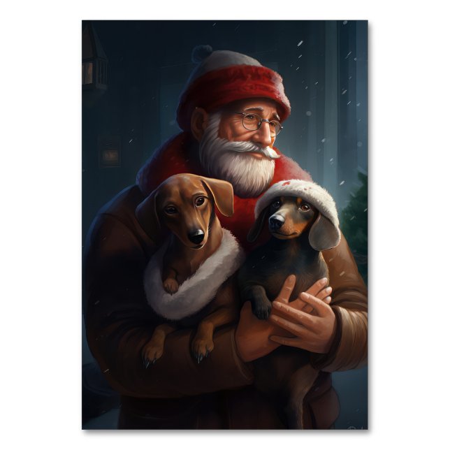 Numéro De Table Dachshund Avec Noël Festif Du Père Noël (Par défaut)