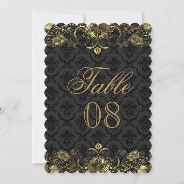 Numéro de table Damas Gold & Black (Devant)