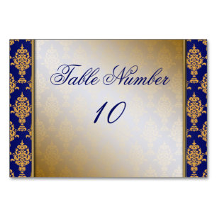Numéro De Table Damask Gold sur Royal Blue Borders