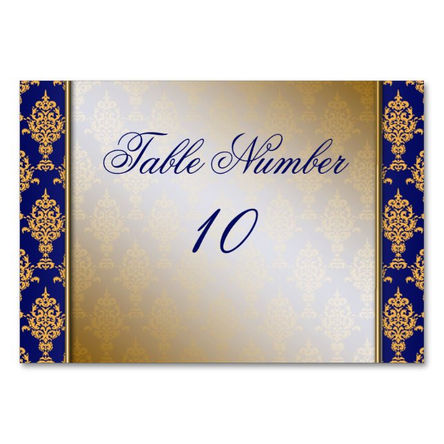 Numéro De Table Damask Gold sur Royal Blue Borders (Devant)