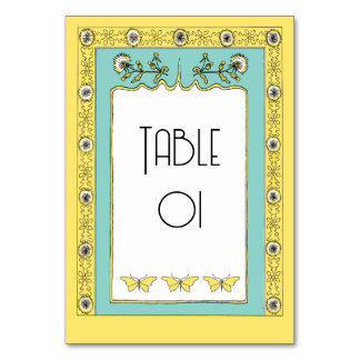 Numéro De Table Dandelions et papillons de printemps Art nouveau