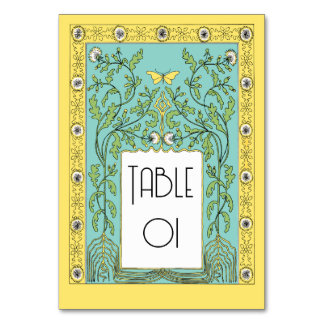 Numéro De Table Dandelions et papillons de printemps Art nouveau