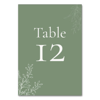 Numéro De Table Dark Sage Green Botanical Table Number