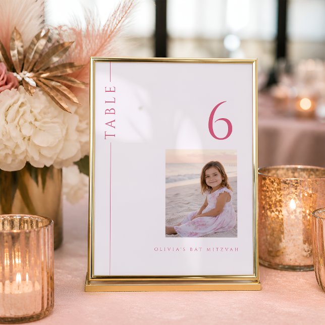 Numéro de table de Bat Mitzvah rose clair avec pho (Créateur téléchargé)