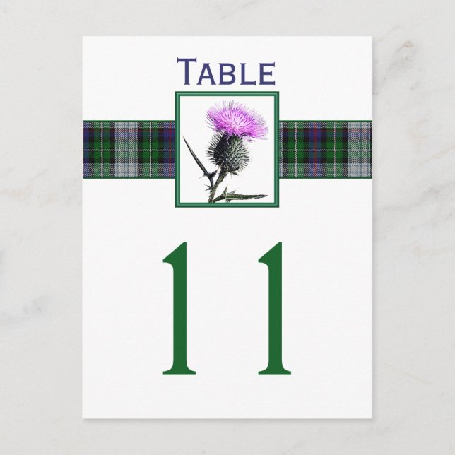 Numéro de table de chardon de Tartan blanc, violet (Devant)