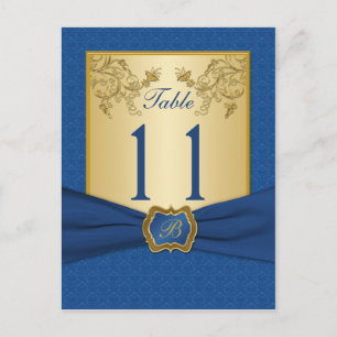 Numéro de table de Damas Floral Bleu et Or
