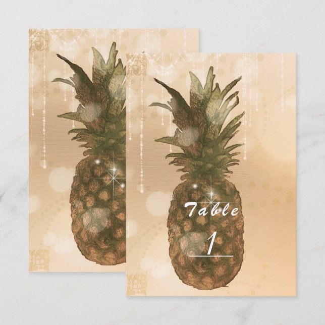 Numéro de table de fête élégant Glam Golden Pineap (Devant / Derrière)