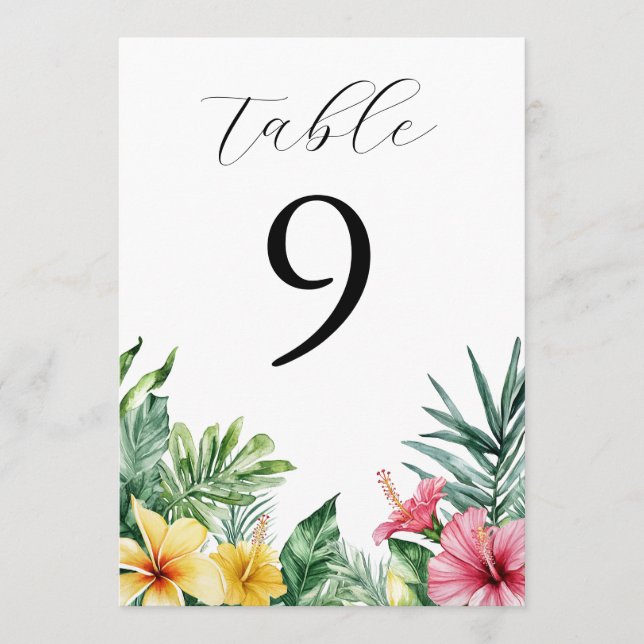 Numéro de table de fleurs tropicales à l'aquarelle (Devant)