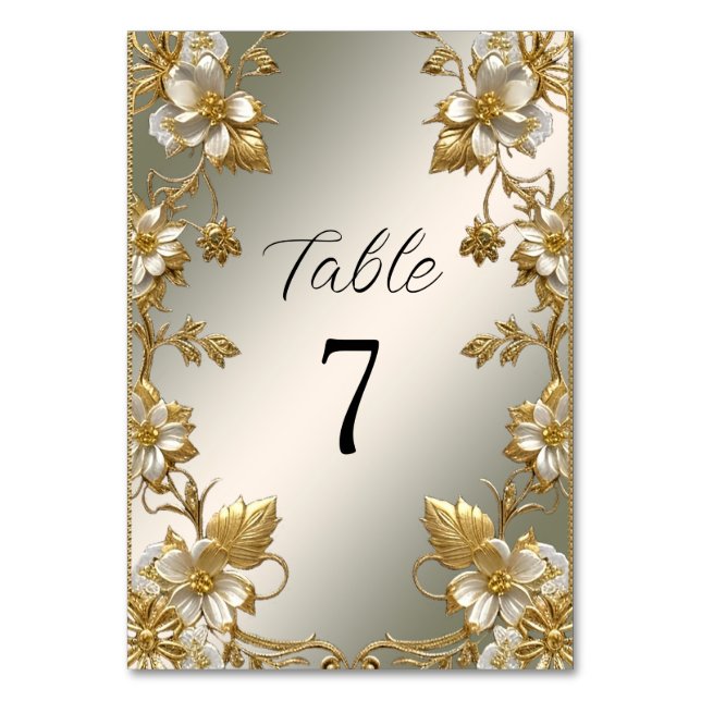 Numéro de table de l'ornat d'or floral blanc (Par défaut)