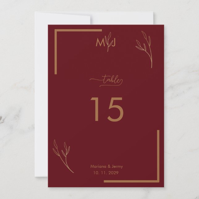 Numéro de table de mariage à bordure dorée moderne (Devant)
