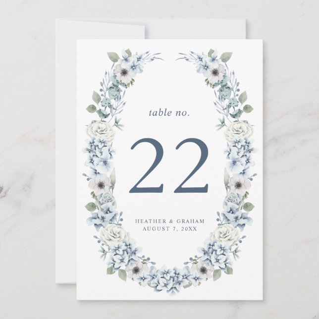 Numéro de table de mariage à fleurs bleues (Devant)