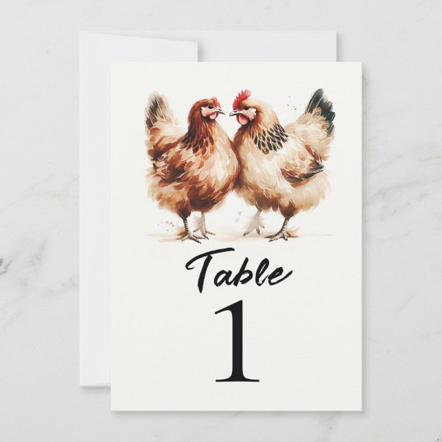 Numéro de table de mariage à la campagne aux poule (Devant)