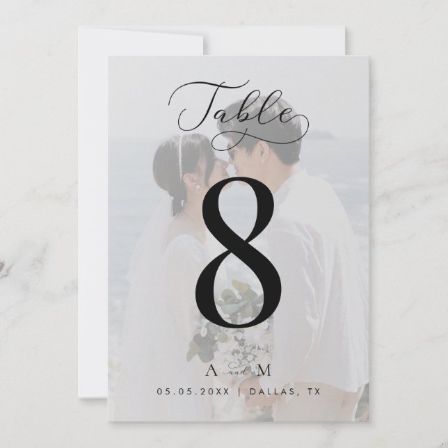 Numéro de table de mariage à monogramme avec photo (Devant)