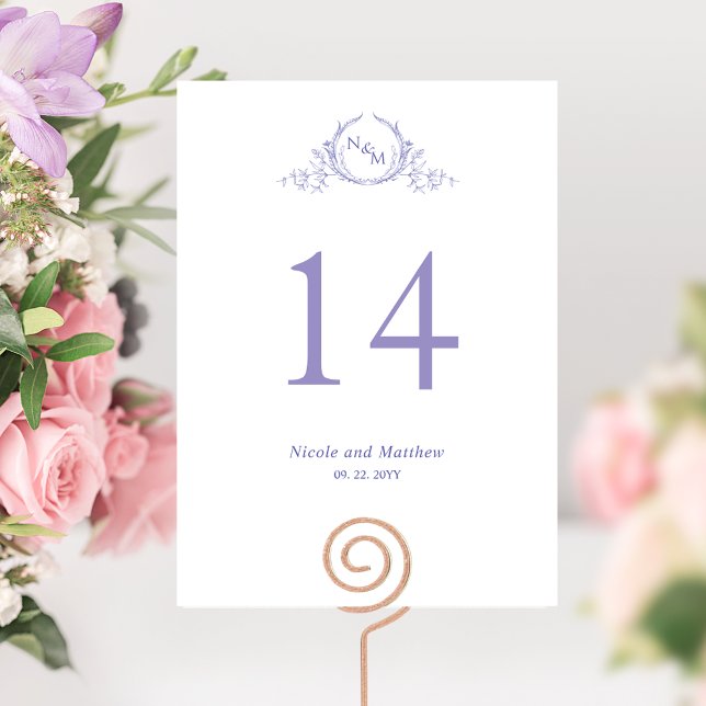 Numéro de table de mariage à monogramme violet chi (Créateur téléchargé)
