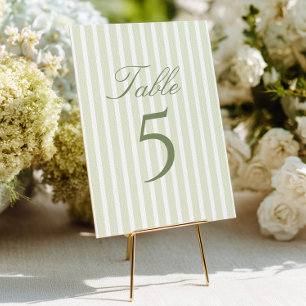 Numéro de table de mariage à rayures vertes élégan