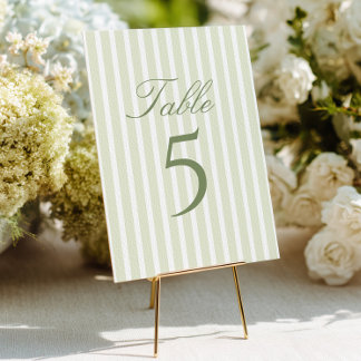 Numéro de table de mariage à rayures vertes élégan