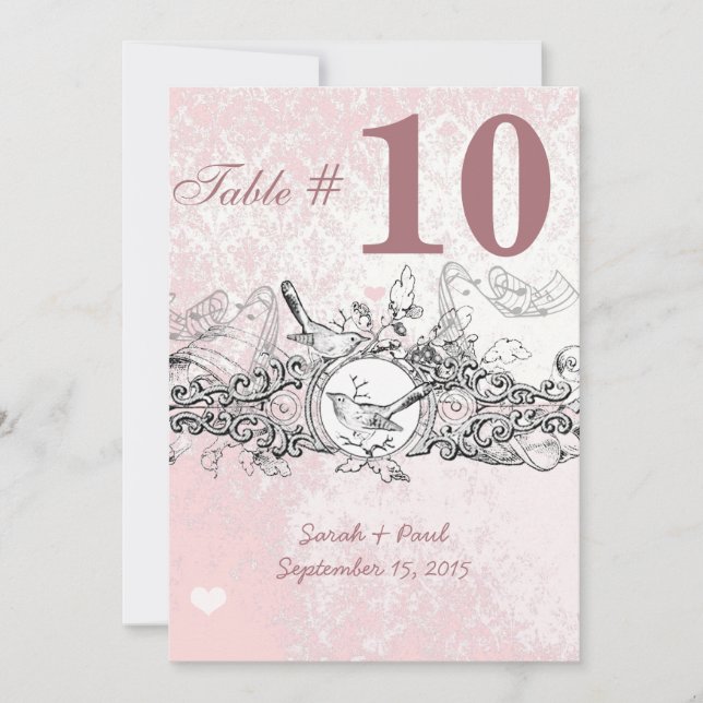 Numéro de table de mariage à rouleau musical rose  (Devant)