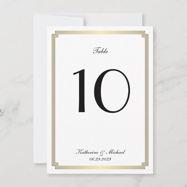 Numéro de table de mariage Art Déco blanc élégant (Devant)