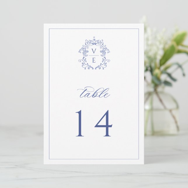 Numéro de table de mariage au blason monogramme bl (Debout devant)