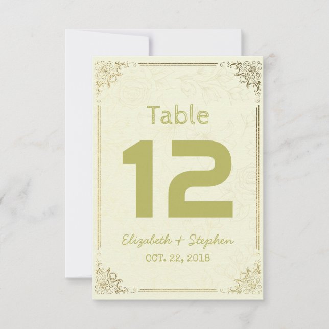 Numéro de table de mariage avec cadre floral doré (Devant)