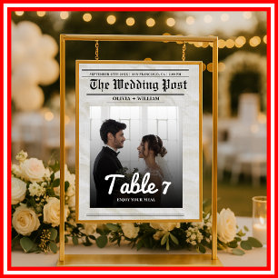 Numéro de table de mariage avec photo de journal v