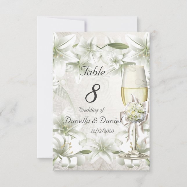 Numéro de table de mariage beige vert floral blanc (Devant)