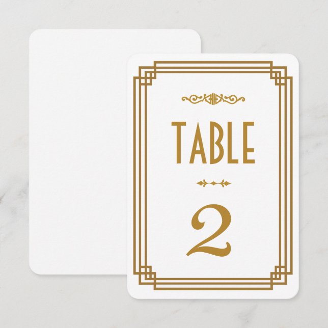 Numéro de table de Mariage blanc Art déco (Devant / Derrière)