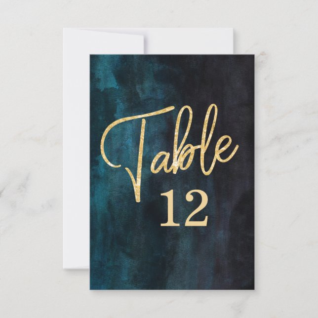 Numéro de table de mariage bleu marine aquarelle e (Devant)