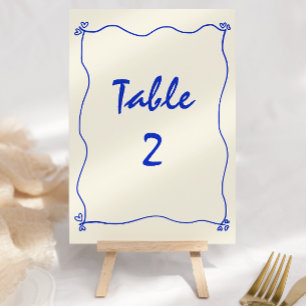 Numéro de table de Mariage bleu rétro manuscrit