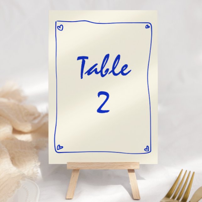Numéro de table de Mariage bleu rétro manuscrit (Créateur téléchargé)