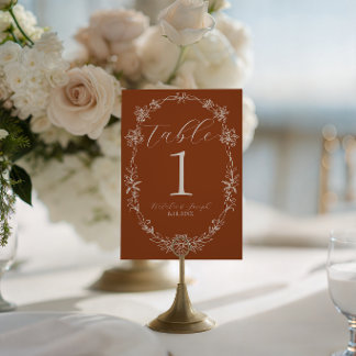Numéro de table de mariage bohème orange brûlé élé