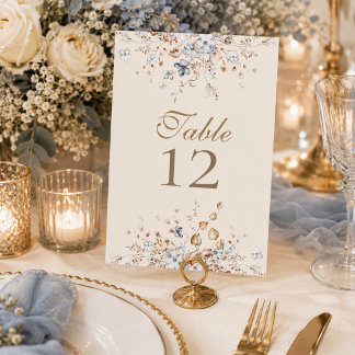 Numéro de table de mariage botanique bleu poussiér