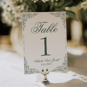 Numéro de table de mariage botanique floral vert b