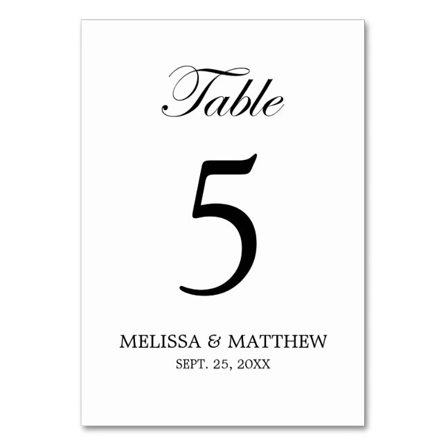 Numéro de table de mariage Cartes Blanc Noir (Par défaut)