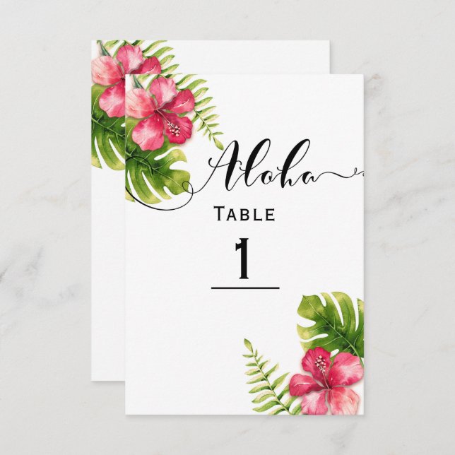 Numéro de table de mariage chic à l'hibiscus tropi (Devant / Derrière)