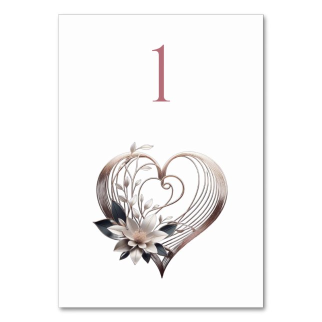 Numéro de table de mariage - Cœur rose moderne ave (Par défaut)