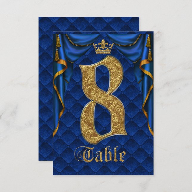 Numéro de table de mariage Couronne d'or Bleu Roya (Devant / Derrière)