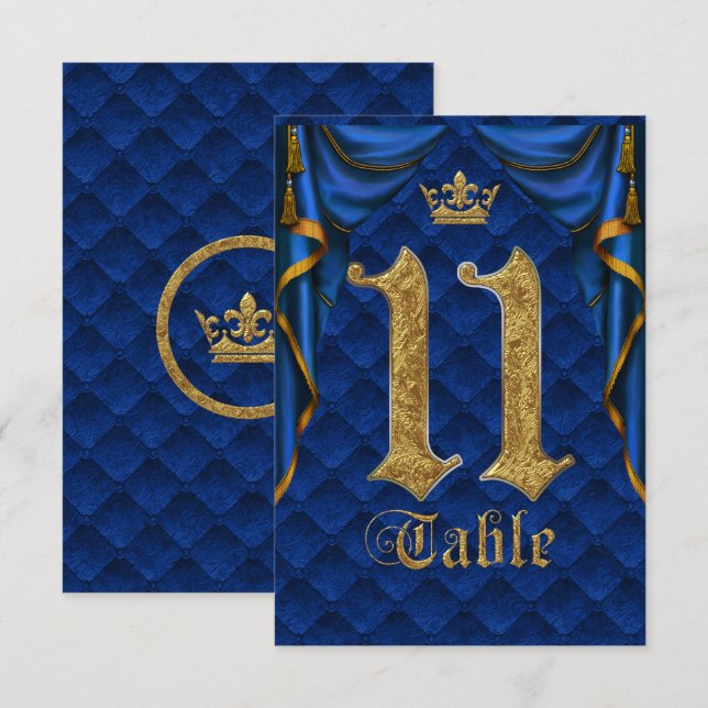 Numéro de table de mariage Couronne d'or Bleu Roya (Devant / Derrière)