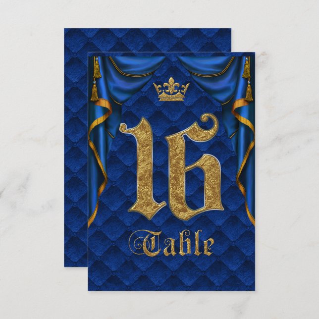 Numéro de table de mariage Couronne d'or Bleu Roya (Devant / Derrière)