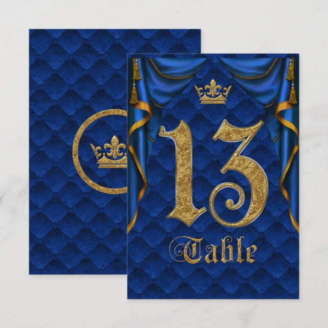 Numéro de table de mariage Couronne d'Or Bleu Roya (Devant / Derrière)