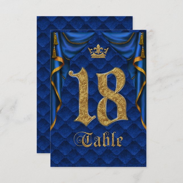 Numéro de table de mariage Couronne d'or Bleu Roya (Devant / Derrière)
