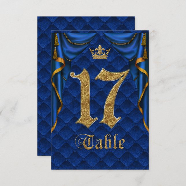 Numéro de table de mariage Couronne d'or Bleu Roya (Devant / Derrière)