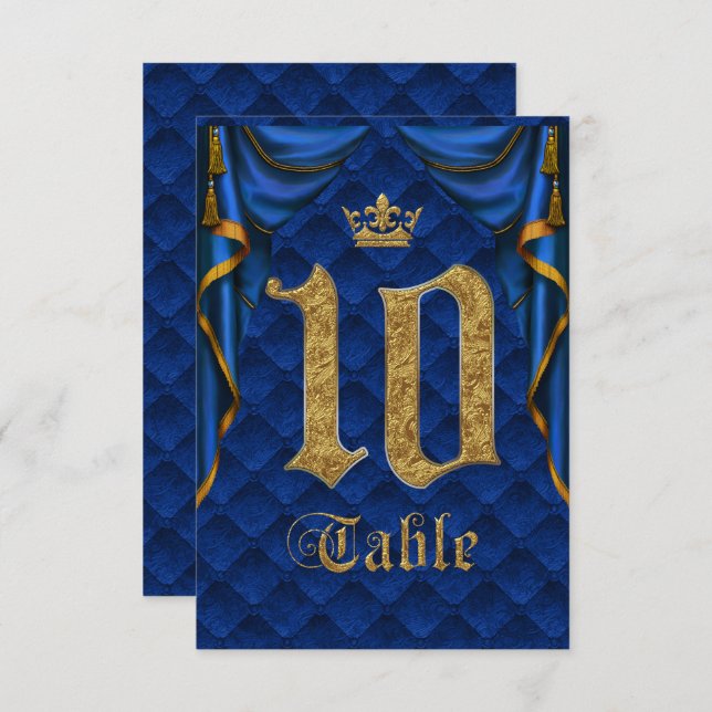 Numéro de table de mariage Couronne d'or Bleu Roya (Devant / Derrière)